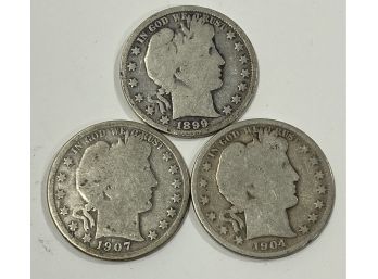 Lot Of 3 Silver Barber Half Dollars   - 1899 -,1904 - O , 1907 - O