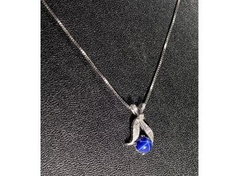 Vintage 14 White Gold , Diamond & Blue Star Sapphire Necklace & Pendant