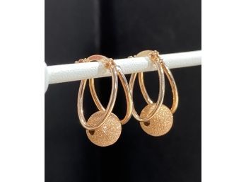 Pair Of Rose Gold Over Sterling Silver Hoop & Ball Earrings