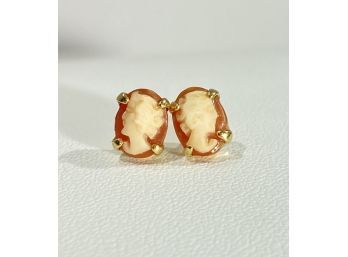 Antique 10 K  Yellow Gold & Carved Shell Cameo Stud Earrings