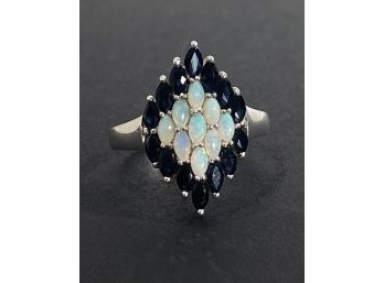 Beautiful Sterling Silver , Sapphire & Opal Ring