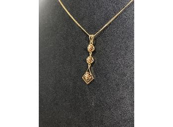 Elegant Antique 10 K Yellow Gold & 3 Stone Diamond Pendant With 14 K Necklace