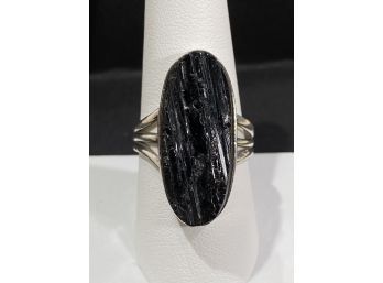 Sterling Silver & Raw Black Tourmaline Crystal Ring