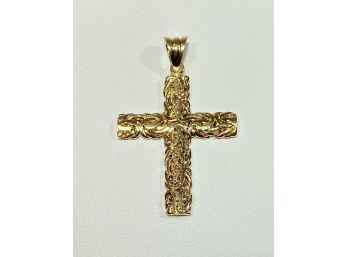 Spectacular 14 K Yellow / White Gold Byzantine Weave Cross