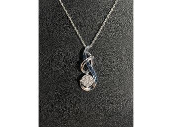 Gorgeous Sterling Silver , Blue & White  Diamond Pendant With Chain