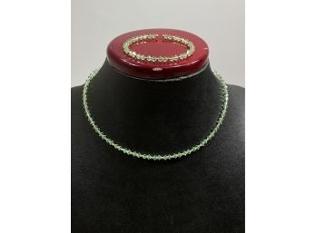 Stunning Gioiello 18K Yellow Gold & Green Swarovski Crystal Necklace And Bracelet Set