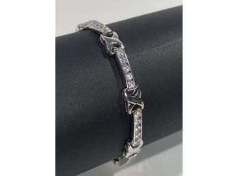 Sterling Silver & CZ  Chanel Set Link Bracelet