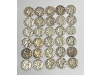 Lot Of (30) Old Silver Mercury Dimes