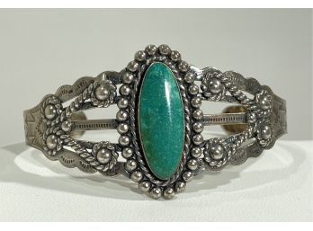 Vintage Sterling Silver & Turquoise Native American Cuff Bracelet