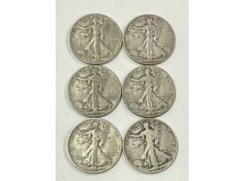 Lot Of 6 Silver Walking Liberty Half Dollars   - 1934,1937, 1941-D,1944,1945 & 1946