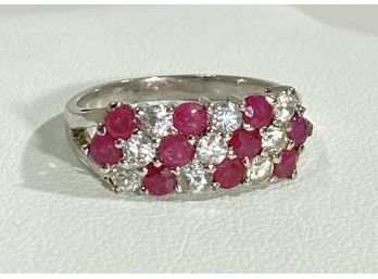 Sterling Silver , Ruby & CZ  Multi Stone Ring