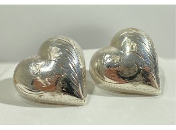 Large Sterling Silver Engraved Puffed Heart Earrings