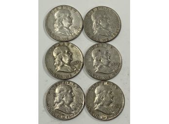 Lot Of 6 Silver Franklin Half Dollars   - 1951-S,1954, 1954-D,1955,1957-D & 1963-D