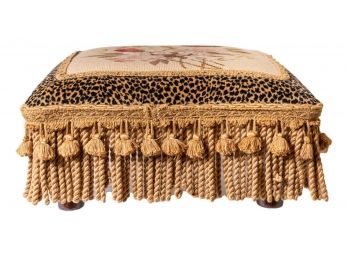 Vintage Fringe Upholstered Needlepoint Footstool (Retail $600)