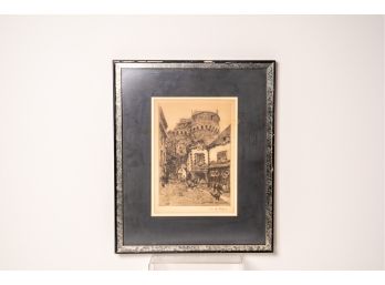 Signed Framed Etching Of A Villiage Scene