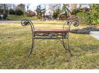 Decorative Cast Iron Scroll Bench With Wooden Seat