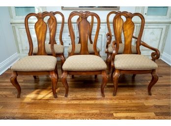 Set Of Six Vintage Queen Anne Style Dinning Chairs With Custom Upholstered Seats