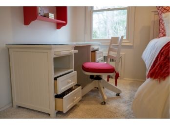 Custom Made Four Drawer Dual Pedestal Desk With Glass Top And Swivel Chair On Casters