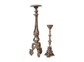 Pair Of Candle Holders With Detailed Carvings