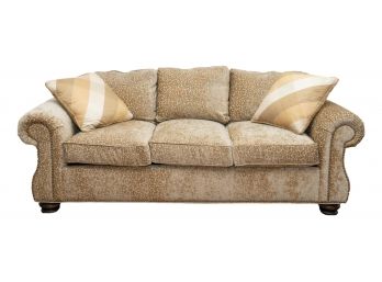 Duralee Custom Made Upholstered Three Cushion Sofa With Nailhead Trim And Pillows (RETAIL $2,589)