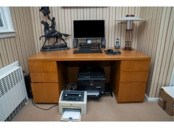 Sturdy Dual Pedestal Wooden Desk With Six Drawers And A File Organizer