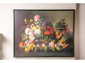 Framed Severin Roesen (american 1816 -1872) Print Of Still Life: Flowers And Fruit