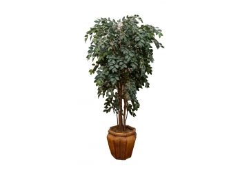 Faux Ficus Tree With A Wicker And Rattan Designed Planter (Retail $450)