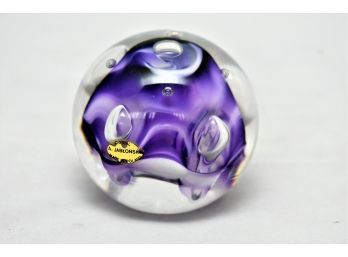 Clear Purple Bubbled Paperweight