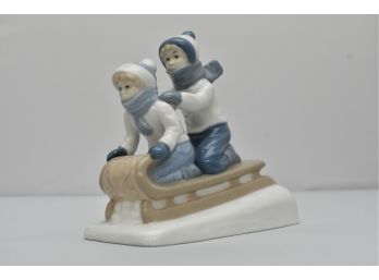 Paul Sebastian 'Children Sledding' Porcelain Figurine