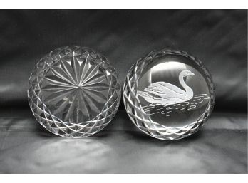 Pair Of Waterford Crystal Round Domed Paperweights