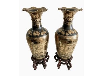 Exquisite Pair Of Tall Antique Japanse Floor Vases