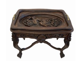 Antique Carved Mahogany Accent Table With Removable Tray