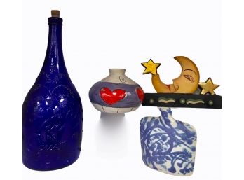 Whimsical Kitchen Lot With Blue Wine Bottle