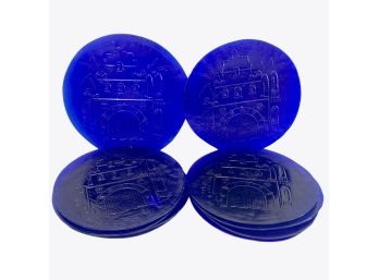 12 Cobalt Blue 11' Platters With Embossed Building