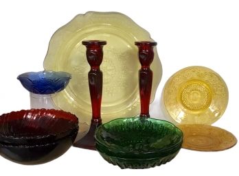 Brilliant Vintage Colored & Depression Glass Lot (11 Pieces)