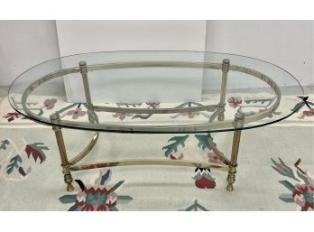 Vintage Oval Brass & Glass Top Coffee Table 48' X 27' X 16'