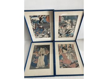 Four Antique 1860-80 Japanese Ukiyo-e Woodblock Prints By Kuniyoshi