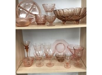 17 Piece Lot Of Pink Depression Glass
