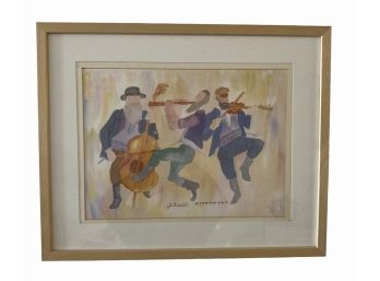 Chassid Fiddlers - Tsfat, Israel Signed Watercolor And Pen & Ink