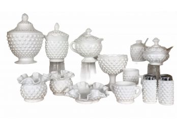 Amazing Collection Of Hobnail Milk Glass   (13 Pieces)