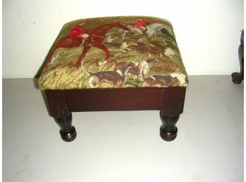 Foot Stool Upholstered In Hunt Scene Tapestry Type Fabric