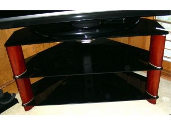 Triangular-shaped TV Stand With Tempered Glass Shelves, Fits Into Corner