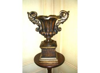 Composite Urn With Scroll Handles On Attached Square Base