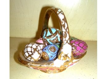 Ceramic 5 Inch Tall Summer Egg Basket With 8 Eggs