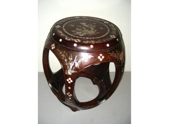 Rosewood Oriental-style Stool Or Side Table Inlaid With Mother-of-pearl