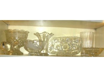 Lot Of 7 Items Of Clear Glass, Tallest Piece Is 8 Inches