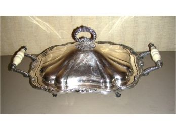 Silver Plate Footed Divided Serving Dish With Handles