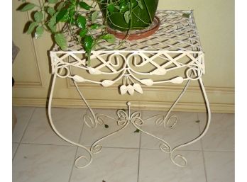 White Metal Table With Lattice Design