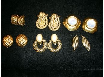 Lot A: 6 Pair Clip On Gold-tone Earrings