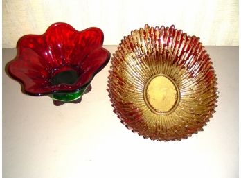 Two Red Glass Bowls